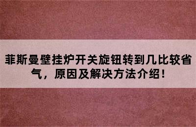 菲斯曼壁挂炉开关旋钮转到几比较省气，原因及解决方法介绍！