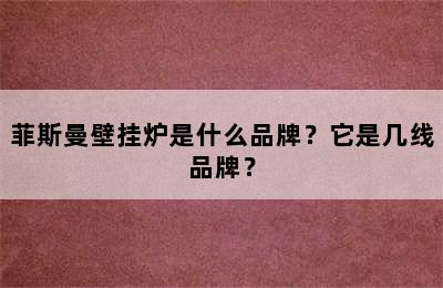 菲斯曼壁挂炉是什么品牌？它是几线品牌？