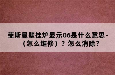 菲斯曼壁挂炉显示06是什么意思-（怎么维修）？怎么消除？