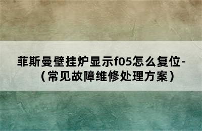 菲斯曼壁挂炉显示f05怎么复位-（常见故障维修处理方案）