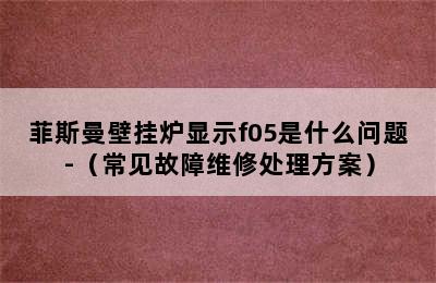 菲斯曼壁挂炉显示f05是什么问题-（常见故障维修处理方案）