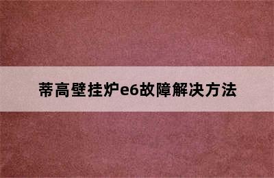 蒂高壁挂炉e6故障解决方法