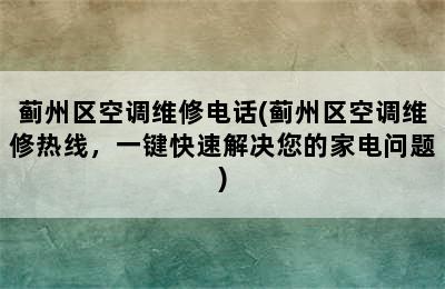 蓟州区空调维修电话(蓟州区空调维修热线，一键快速解决您的家电问题)