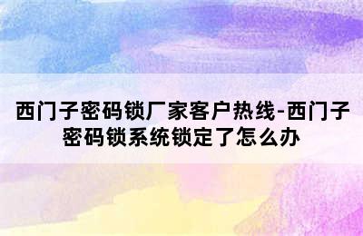 西门子密码锁厂家客户热线-西门子密码锁系统锁定了怎么办