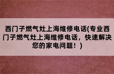 西门子燃气灶上海维修电话(专业西门子燃气灶上海维修电话，快速解决您的家电问题！)