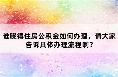 谁晓得住房公积金如何办理，请大家告诉具体办理流程啊？