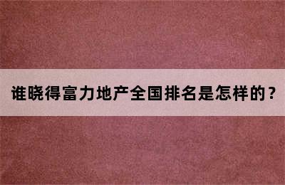 谁晓得富力地产全国排名是怎样的？