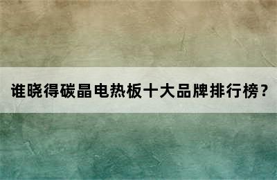 谁晓得碳晶电热板十大品牌排行榜？