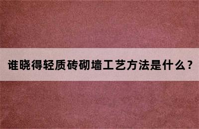 谁晓得轻质砖砌墙工艺方法是什么？