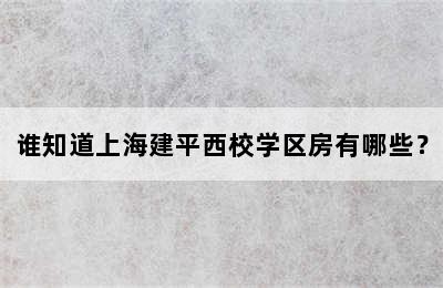 谁知道上海建平西校学区房有哪些？