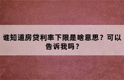 谁知道房贷利率下限是啥意思？可以告诉我吗？