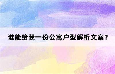 谁能给我一份公寓户型解析文案？