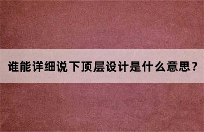 谁能详细说下顶层设计是什么意思？