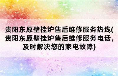 贵阳东原壁挂炉售后维修服务热线(贵阳东原壁挂炉售后维修服务电话，及时解决您的家电故障)