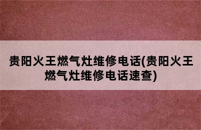 贵阳火王燃气灶维修电话(贵阳火王燃气灶维修电话速查)