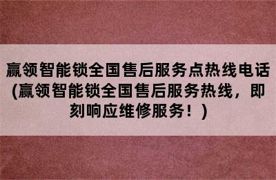 赢领智能锁全国售后服务点热线电话(赢领智能锁全国售后服务热线，即刻响应维修服务！)