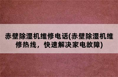 赤壁除湿机维修电话(赤壁除湿机维修热线，快速解决家电故障)