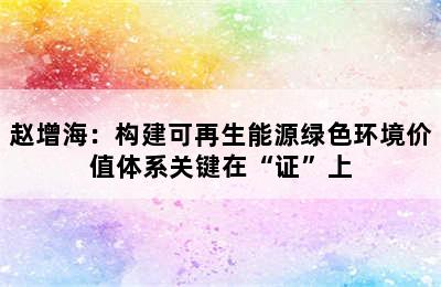 赵增海：构建可再生能源绿色环境价值体系关键在“证”上