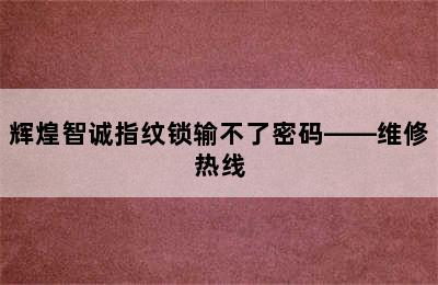 辉煌智诚指纹锁输不了密码——维修热线