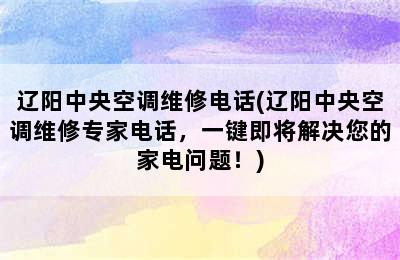 辽阳中央空调维修电话(辽阳中央空调维修专家电话，一键即将解决您的家电问题！)