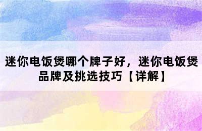 迷你电饭煲哪个牌子好，迷你电饭煲品牌及挑选技巧【详解】