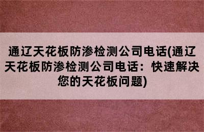 通辽天花板防渗检测公司电话(通辽天花板防渗检测公司电话：快速解决您的天花板问题)