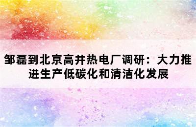 邹磊到北京高井热电厂调研：大力推进生产低碳化和清洁化发展