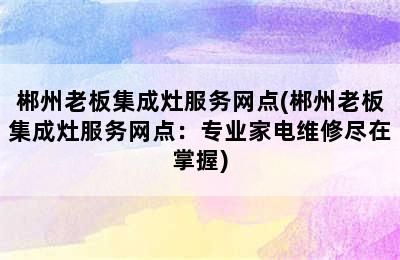 郴州老板集成灶服务网点(郴州老板集成灶服务网点：专业家电维修尽在掌握)