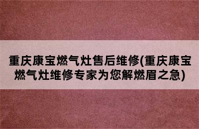 重庆康宝燃气灶售后维修(重庆康宝燃气灶维修专家为您解燃眉之急)