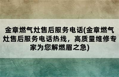 金章燃气灶售后服务电话(金章燃气灶售后服务电话热线，高质量维修专家为您解燃眉之急)