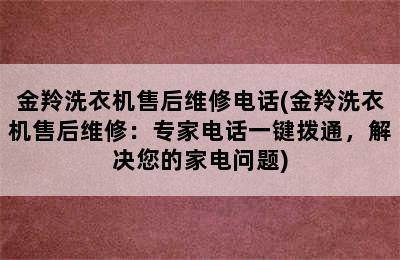 金羚洗衣机售后维修电话(金羚洗衣机售后维修：专家电话一键拨通，解决您的家电问题)