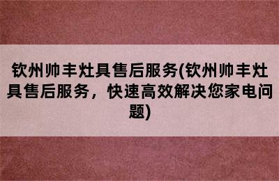 钦州帅丰灶具售后服务(钦州帅丰灶具售后服务，快速高效解决您家电问题)