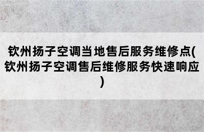 钦州扬子空调当地售后服务维修点(钦州扬子空调售后维修服务快速响应)