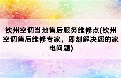 钦州空调当地售后服务维修点(钦州空调售后维修专家，即刻解决您的家电问题)