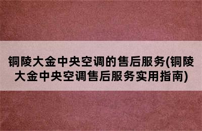 铜陵大金中央空调的售后服务(铜陵大金中央空调售后服务实用指南)