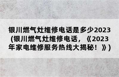 银川燃气灶维修电话是多少2023(银川燃气灶维修电话，《2023年家电维修服务热线大揭秘！》)