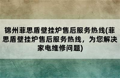 锦州菲思盾壁挂炉售后服务热线(菲思盾壁挂炉售后服务热线，为您解决家电维修问题)