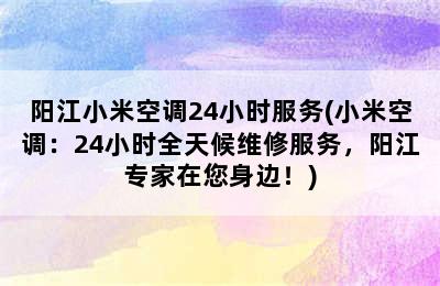 阳江小米空调24小时服务(小米空调：24小时全天候维修服务，阳江专家在您身边！)