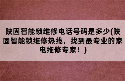 陕固智能锁维修电话号码是多少(陕固智能锁维修热线，找到最专业的家电维修专家！)