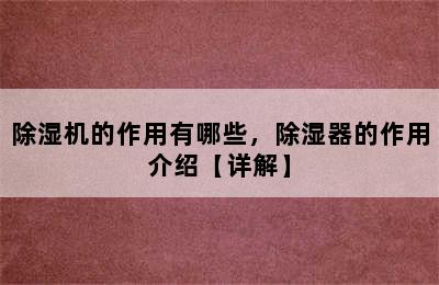 除湿机的作用有哪些，除湿器的作用介绍【详解】