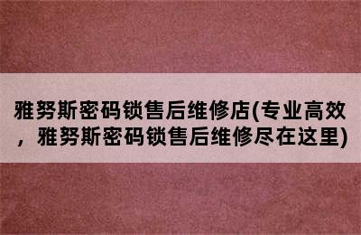 雅努斯密码锁售后维修店(专业高效，雅努斯密码锁售后维修尽在这里)