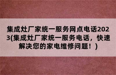 集成灶厂家统一服务网点电话2023(集成灶厂家统一服务电话，快速解决您的家电维修问题！)