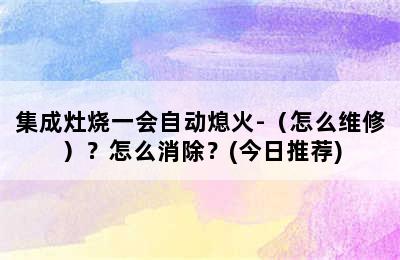 集成灶烧一会自动熄火-（怎么维修）？怎么消除？(今日推荐)