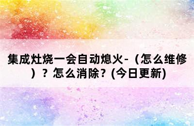 集成灶烧一会自动熄火-（怎么维修）？怎么消除？(今日更新)