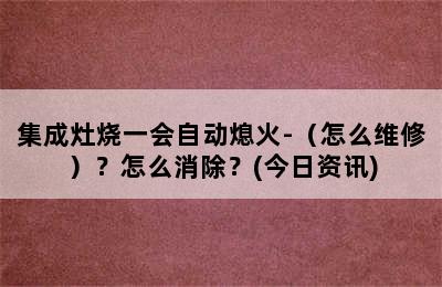 集成灶烧一会自动熄火-（怎么维修）？怎么消除？(今日资讯)