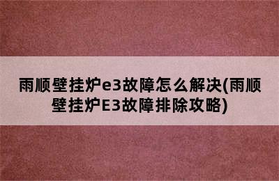 雨顺壁挂炉e3故障怎么解决(雨顺壁挂炉E3故障排除攻略)