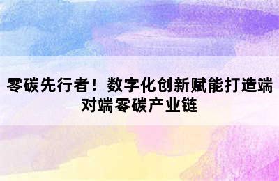 零碳先行者！数字化创新赋能打造端对端零碳产业链