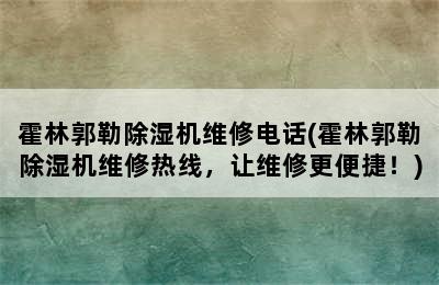 霍林郭勒除湿机维修电话(霍林郭勒除湿机维修热线，让维修更便捷！)