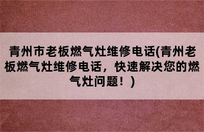 青州市老板燃气灶维修电话(青州老板燃气灶维修电话，快速解决您的燃气灶问题！)