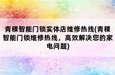 青稞智能门锁实体店维修热线(青稞智能门锁维修热线，高效解决您的家电问题)